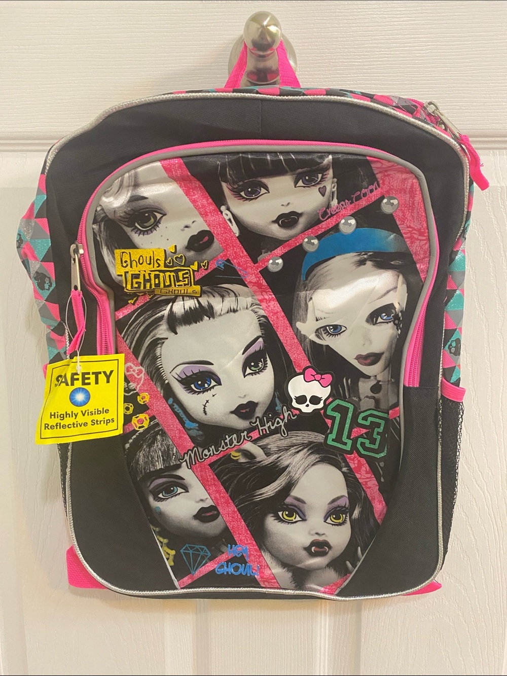 Monster High Monster Vogue Ghouls 16 in Kids School Backpack Bag Black Pink NWT